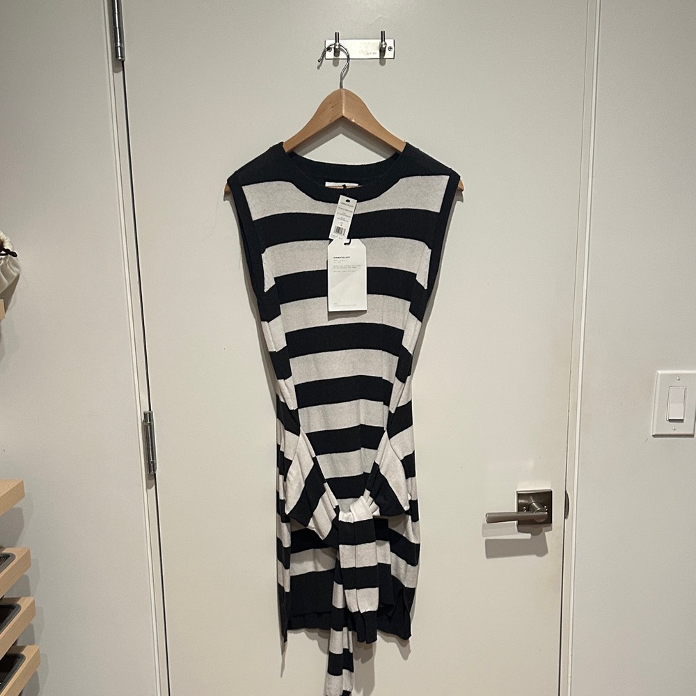 Current/Elliott Black and White Striped Midi Dress with Front Knot